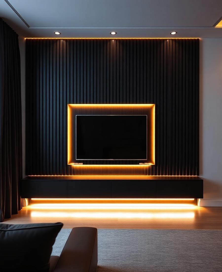 TV-Wand mit warmer LED Beleuchtung